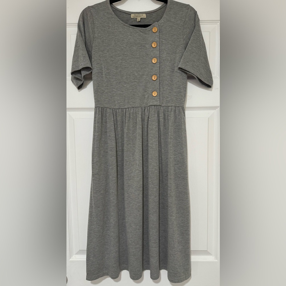 EUC Polagram Gray MIDI Dress with Buttons w/Pockets size S